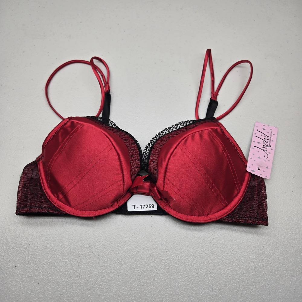 Jezebel Women Bra 34C Red Polka Dot Balconette Underwired Lace Bow Satin NWT